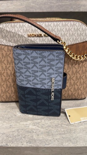 Michael Kors Jet Set Travel MD Bifold Zip Coin Credit Card Wallet MK Navy Blue - Picture 20 of 24