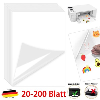200 Blatt Drucker Folie Klebefolien A4 für Laserdrucker Kopierer bedruckbar klar