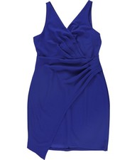 GUESS Womens V Neck Asymmetrical Surplice Dress, brightblue, 16