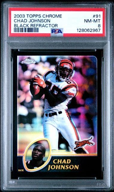 2003 Topps Chrome Football CHAD JOHNSON Black Refractor #91 PSA 8