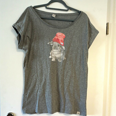 iriedaily Damen T-Shirt Grau Jersey Bio-Baumwolle Kurzarm Rundhals Print XL