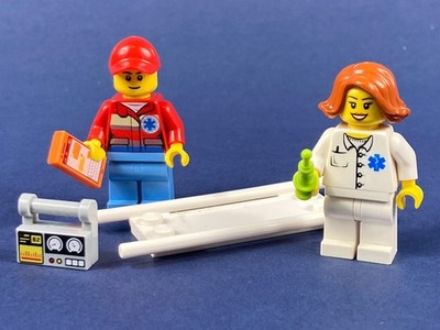 LEGO   Notarzt Ärztin Arzt Retter First Responder Spritze Trage MOC City Figur