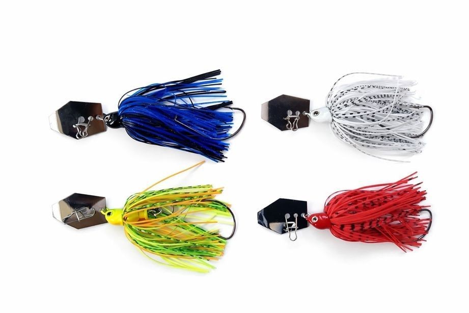 Chatterbait 4 Color Set 10 16G Bass Fishing Black Blade Rubber Jig Bladet Largem - Image 1