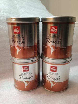 Lot Of 4 Tins Illy Ground Coffee - BRASILE Caramel Notes Roast 4.4oz Tin 04/2027
