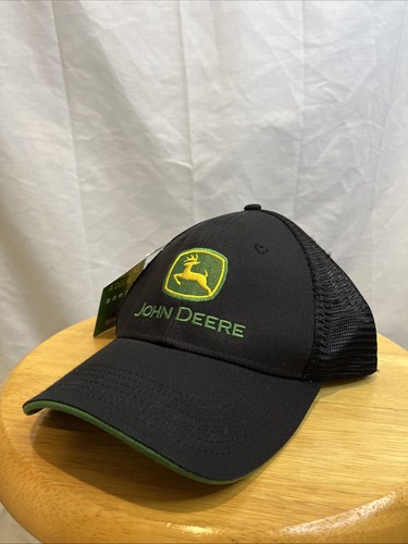 John Deere Embroidered Logo Trucker Hat Black Green Yellow Logo Cap Nwt - Afbeelding 2 van 8