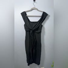 Ted Baker Front tie Open back Linen & Silk Blend Black Mini dress size 1 (US 4)