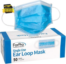 Single Use Ear Loop Mask, 3-Ply Disposable Non-Woven Face Mask, Latex-Free, Fibe