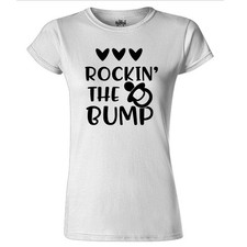Camiseta divertida para mujer Rockin The Bump embarazo bebé nacimiento embarazo