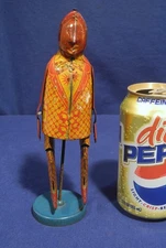Rare Vtg Antique Tin Litho Wind Up Toy on Round Base Man Figure Walking Germany?