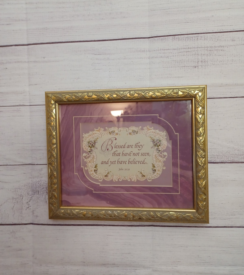 Floral Print Gold Framed John 20:29 Bible Verse Wall Art Decor Blessed ...