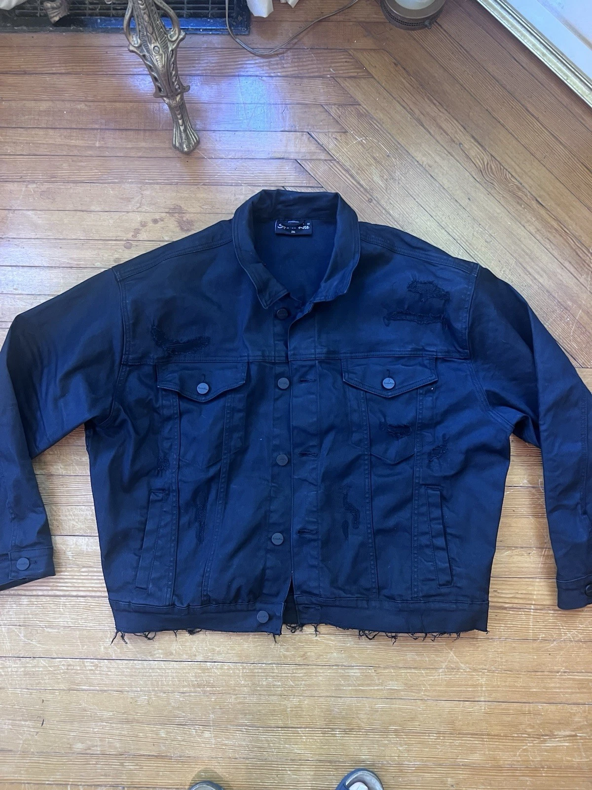 Smoke Rise Men’s Black Denim Distressed Jacket Size 2 XL