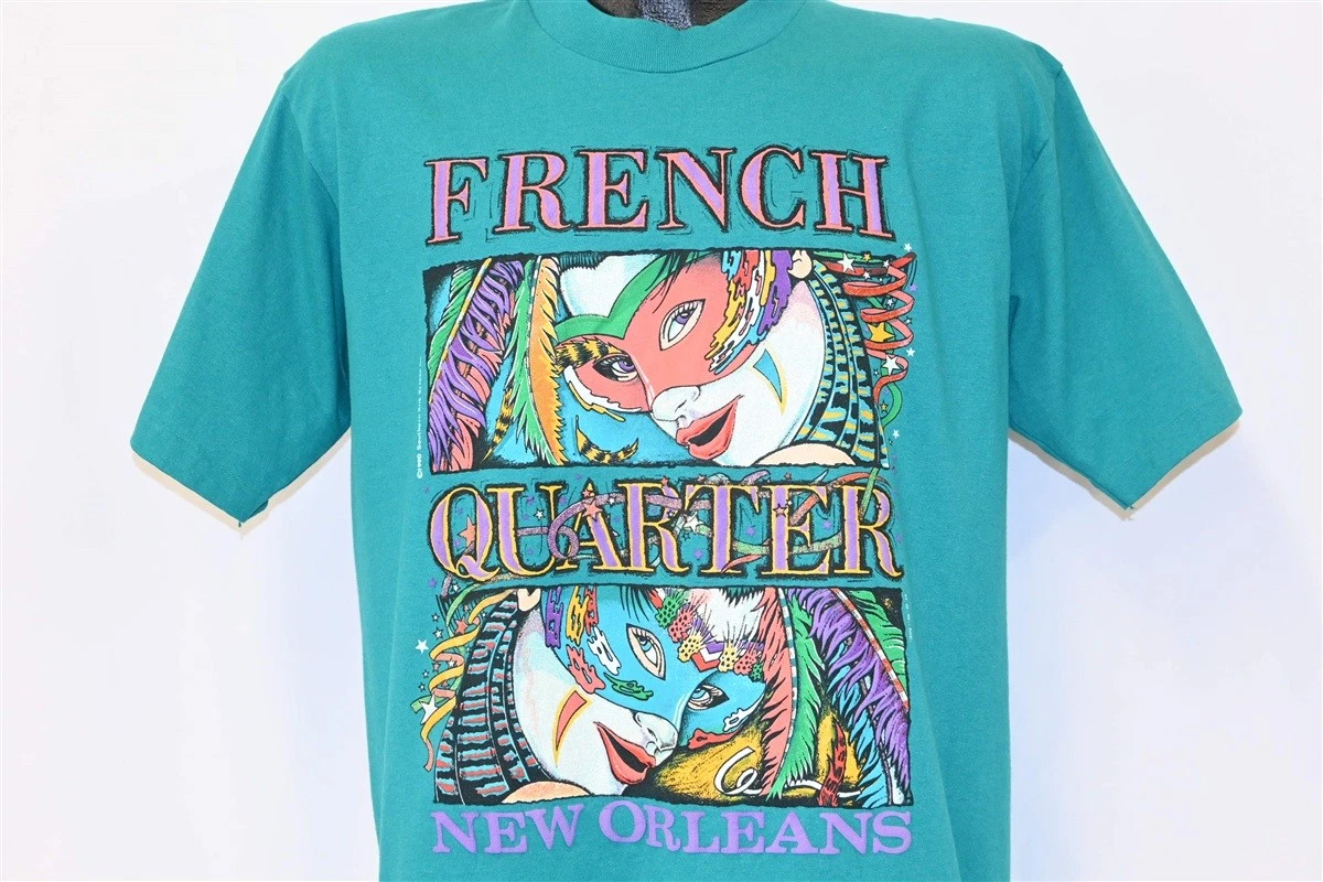 vintage 90s NEW ORLEANS FRENCH QUARTER MARDI GRAS MASKS GLITTER NOLA t-shirt L