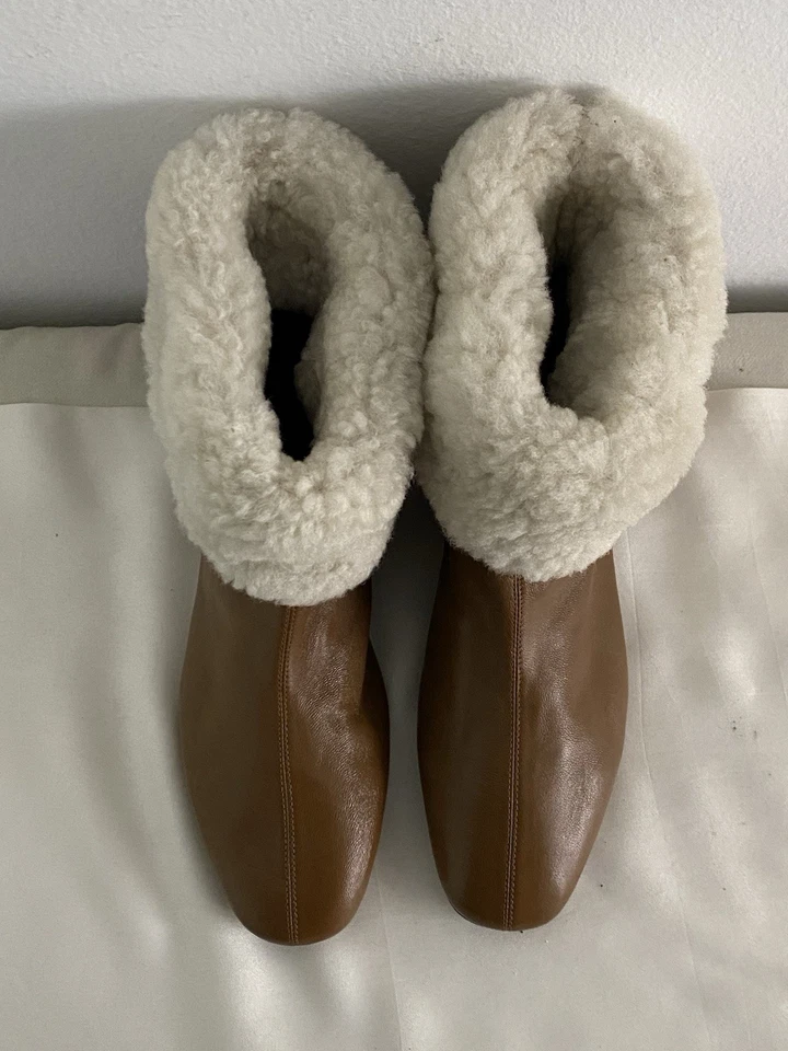 Mansur Gavriel Camel Acogedoras Botas de Cuero Puño de Oveja Nuevas sin Caja Talla 38 Foto 2 de 4