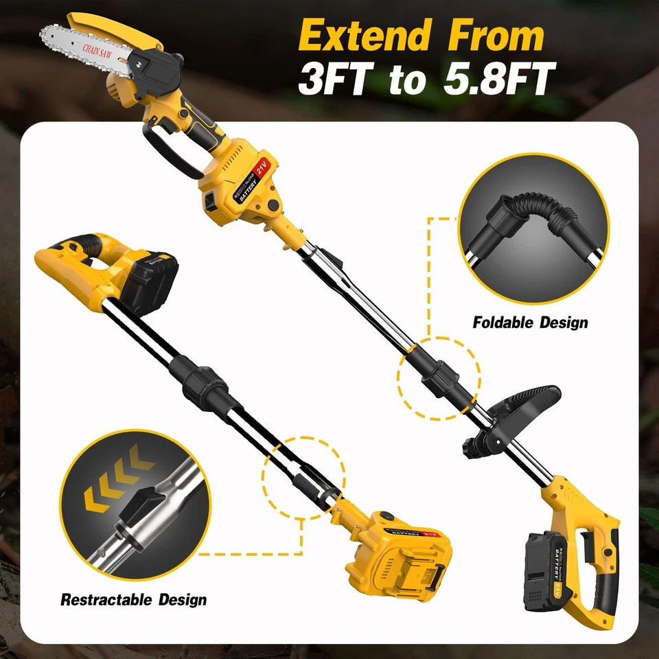 6 in 2-in-1 Cordless Pole Saw & Mini Battery Chainsaw, Foldable/Retractable Head - Image 3 of 4
