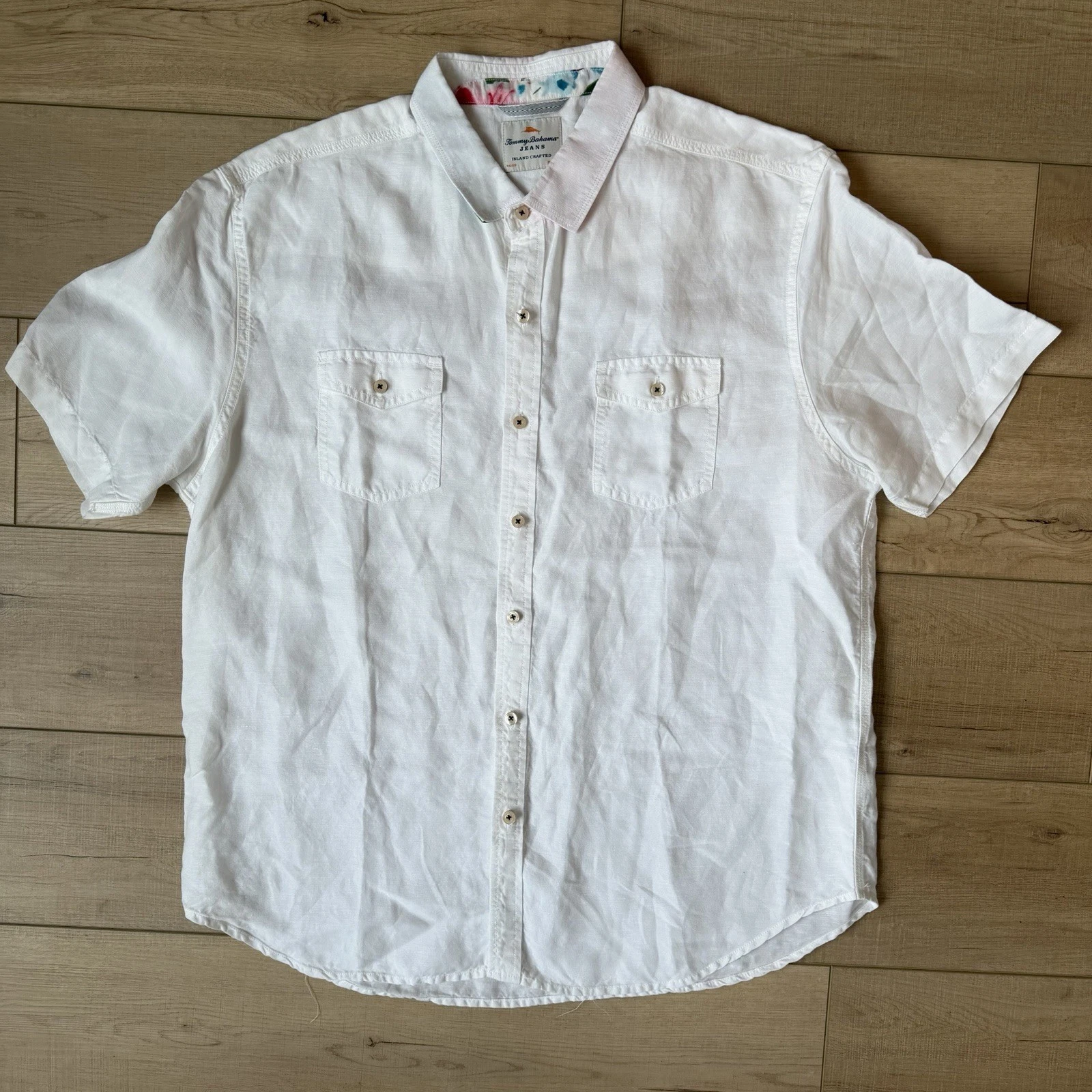 Tommy Bahama Short Sleeve Shirt Men Size XL White Linen Blend Relax Fit