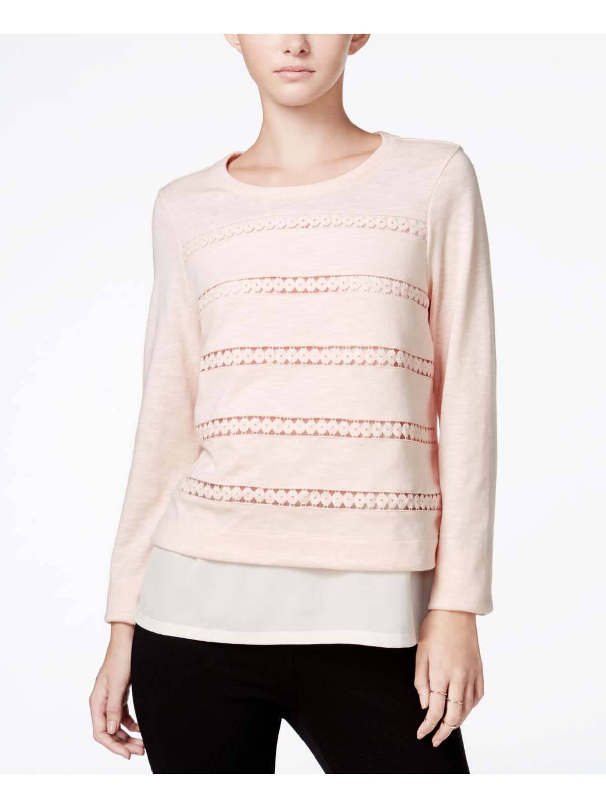 MAISON JULES Womens Pink Long Sleeve Jewel Neck Top in 2XS