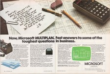 Microsoft Multiplan Vintage 1982 2 Page Print Ad Business Software Calculator