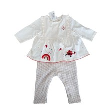 Catimini Bebé Niñas Bordado Arco Iris Mameluco Conjunto Rojo Crema 9M Nuevo con Etiquetas