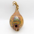Hand Painted Gourd Hanging Birdhouse Birdfeeder Cottage Artist Signed Sheila