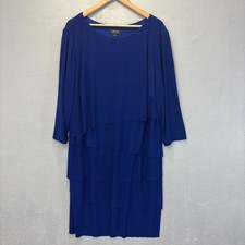 Tahari Slinky Tiered Sheath Dress Women 22W Royal Blue 3/4 Sleeve Liquid Knit