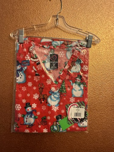 Christmas Scrub Tops XL Snowman Christmas Tree Tafford Peaches - Picture 7 of 7