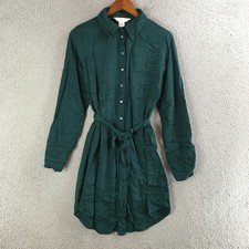 Apricot Shirt Dress Womens 8 Button Front Tie Waist Long Sleeve Casual Green