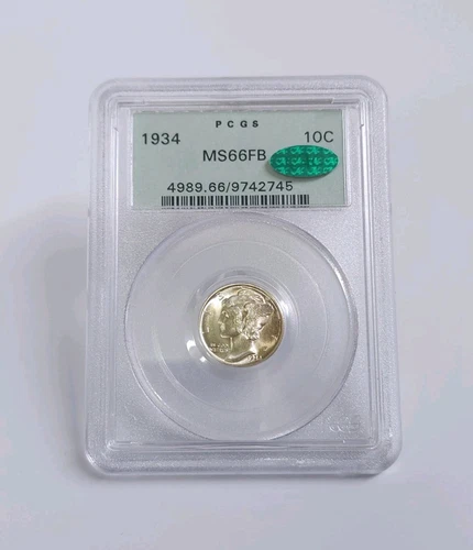 1934-P PCGS MS66 FB CAC Mercury Dime OGH Old Green Holder Full Bands SUPERB GEM