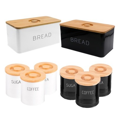 4 Stück Küche Vorratsdosen Kanister Set Bambus Deckel Brotkasten Tee Kaffee Zuckerdose