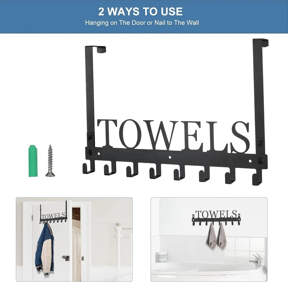 Ganchos para colgar sobre la puerta, toallero de baño, resistente, para colgar Foto 3 de 4
