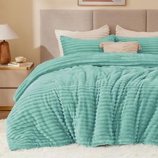 Fleece Comforter Set -Super Soft Warm Fluffy Bedding, Luxury Twin Haze Blue