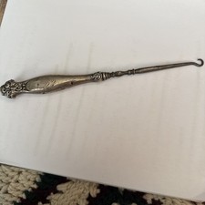 Antique Victorian Sterling Handled Boot Lacing Aide Button Hook Monogram EC