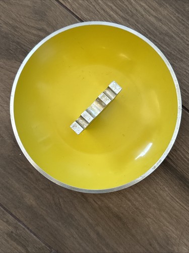 Vintage 1960s Mid Century MOD Ashtray Yellow Enamel & Silver Metal 6.25" Across - Picture 10 of 24