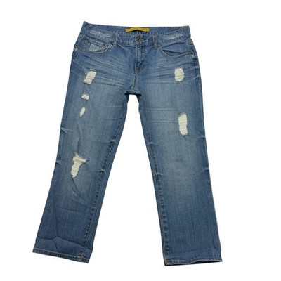 Refuge Jeans Womens 9 Blue Denim Mid Rise Distressed Cropped Stretch