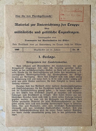 OFFICIAL! WW2 GERMAN MERCHANT NAVY INFO. BOOK FOR MILITARY/POLITICAL ISSUES 1940