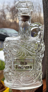 Vtg Old Forester 1952 KY BOURBON Whiskey DECANTER embossed swirls w/Shot Glass T