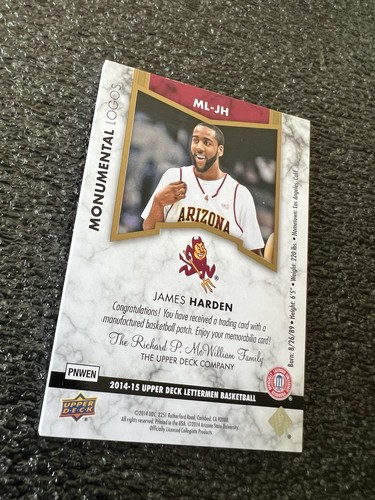 2014-15 Upper Deck Lettermen James Harden Monumental Logo Puzzle Gold Patch #1/2 - Picture 4 of 4