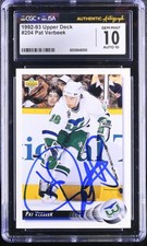 Pat Verbeek Signed 1992-93 Upper Deck Card #204 Whalers CGC 10 JSA 10 Auto