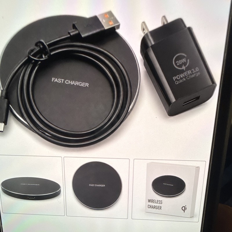 Qi Wireless Fast Charger Pad Black w/ USB-C Cable & 20W Wall Charger