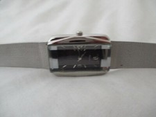 Watch Silver Tone Band Rectangular Black Face Elegant Minimalist