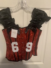 NWT Daisy Corsets Red Football Fantasy 69 Red Sequin Costume Adult Size Large