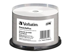 VERBATIM AMERICAS LLC 43754 DVD+R DL 8.5GB 8X, WHITE WIDE THERMAL PRINTABLE, 50P