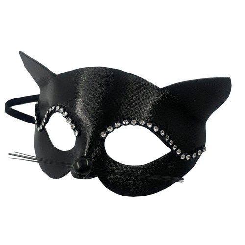 Black Cat Mask Animal with Whiskers Delicate Masquerade Mask for Show Cosplay - Picture 4 of 7