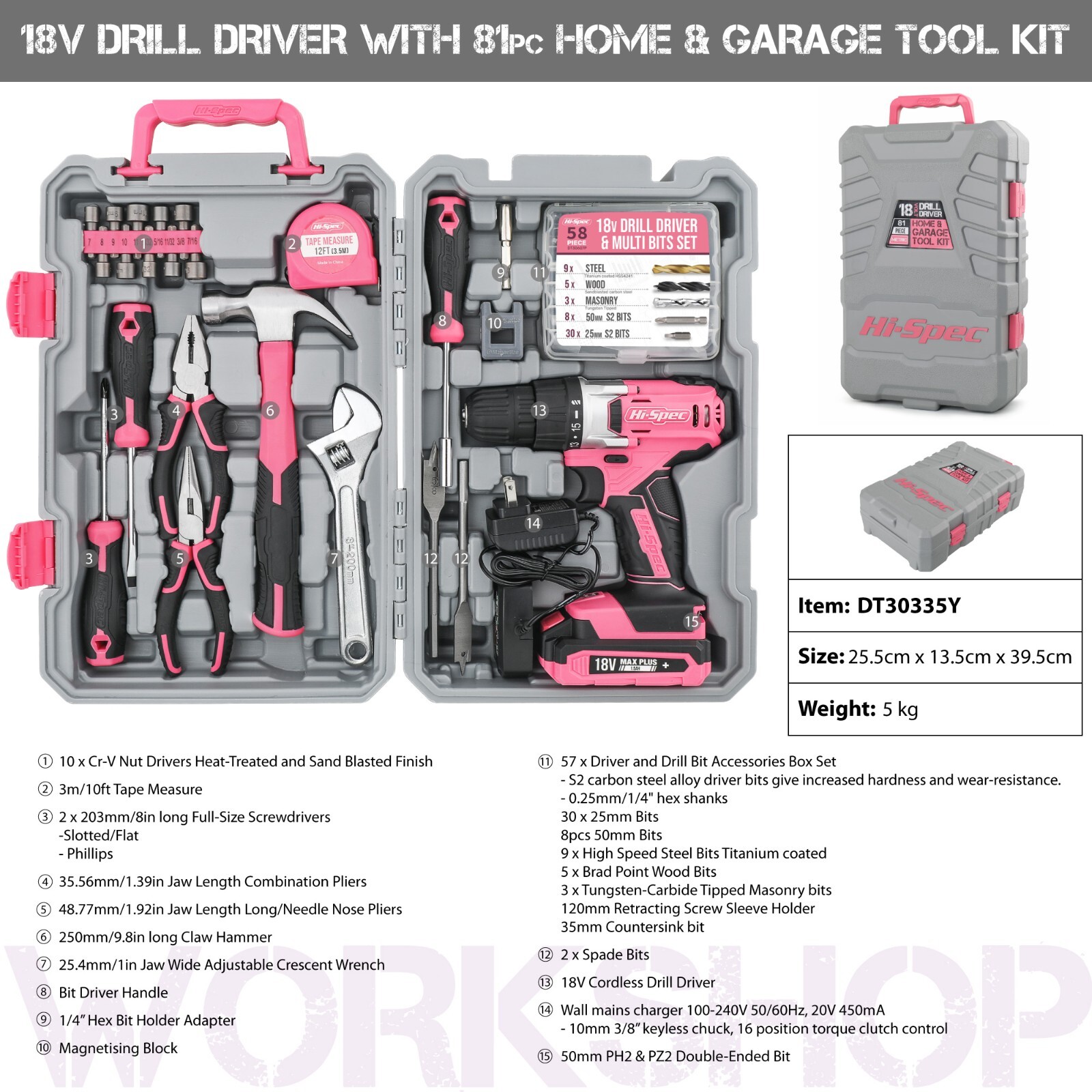 Hi-Spec 81pc Pink Drill Kit packaging