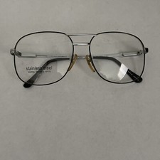 VTG 80  s Aviator Black  Silver Stainless Steel SST Glasses Frames 56-18-145