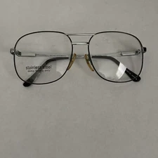 VTG 80’s Aviator Black & Silver Stainless Steel SST Glasses Frames 56-18-145