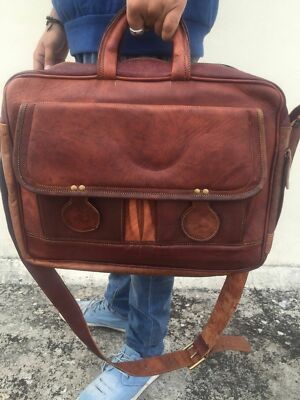 Men's Top Quality Leather Vintage Brown Messenger Shoulder Laptop Bag Briefcase