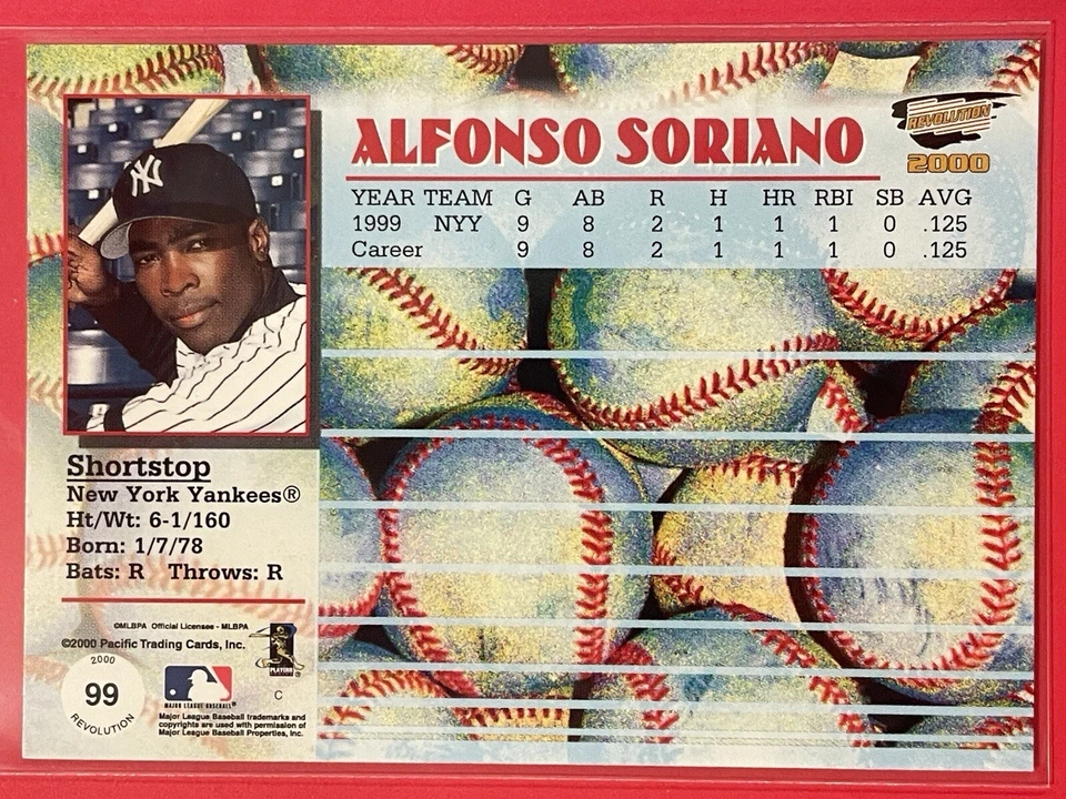 2000 Pacific Revolution Alfonso Soriano #99 Baseball New York Yankees - Image 2 of 2