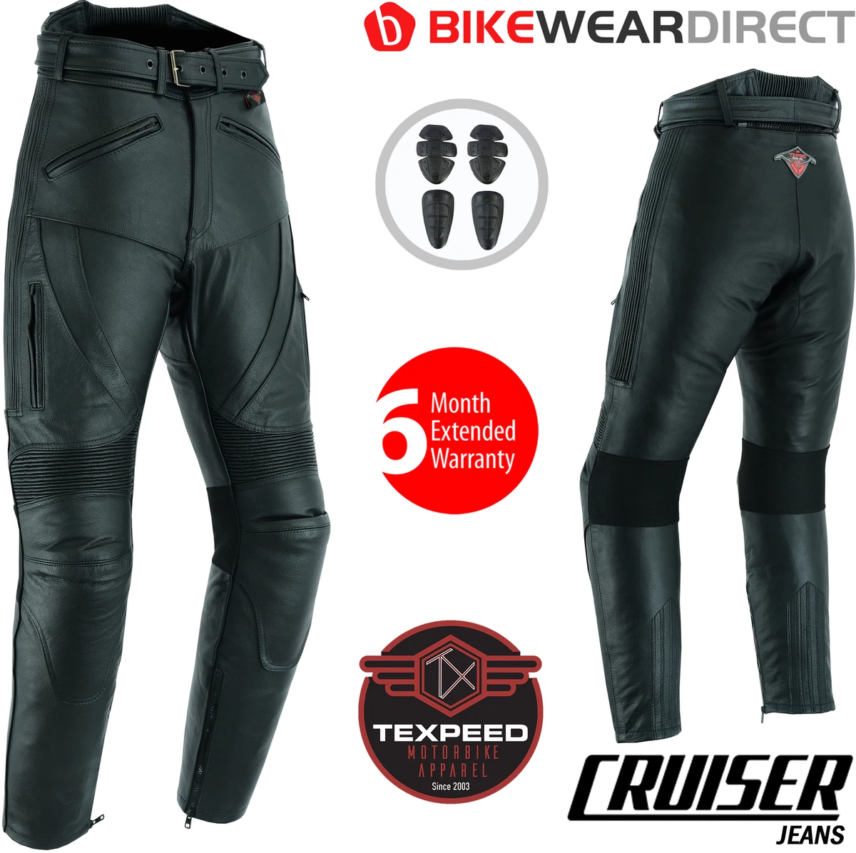 Leather Motorcycle Motorbike Biker Trousers Touring Cruiser Jeans With CE  Armour