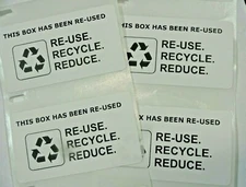 100 qty This Box Has Been Re-used Recycle Reduce Shipping Label Stickers Small