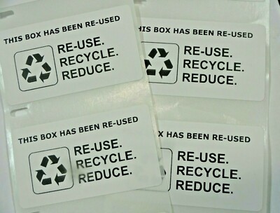 100 qty This Box Has Been Re-used Recycle Reduce Shipping Label Stickers Small